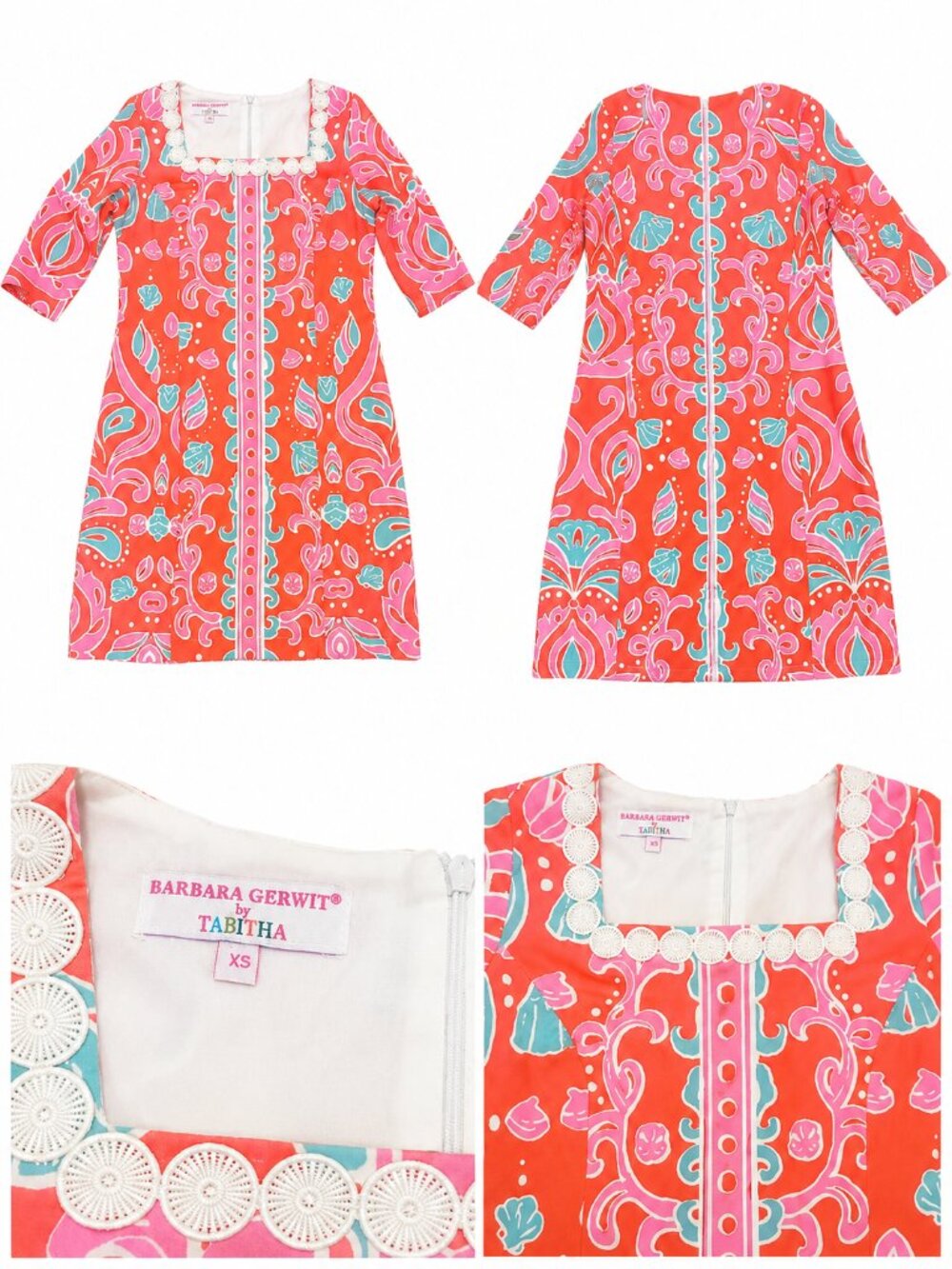 Barbara Gerwit by Tabitha XS Coral Shift Dress Mod 60s Beach Coastal Preppy